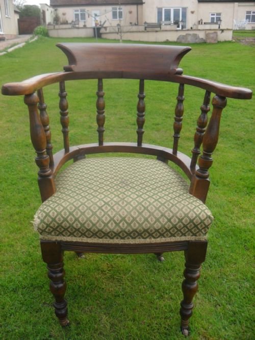 Victorian Mahogany Bow Desk Chair with Upholstered Seat