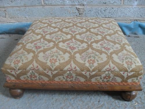 Victorian Square Oak Upholstered Footstool