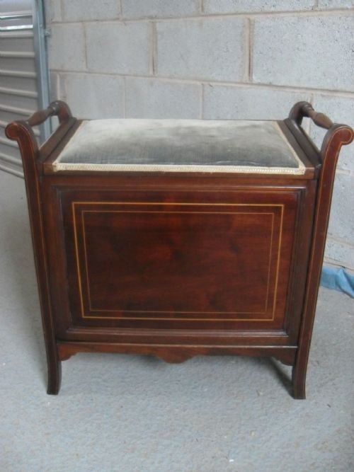 Edwardian Mahogany & Boxwood Strung Piano Stool/cabinet