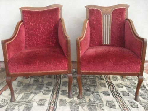 Pair of Edwardian Showood Mahogany Parlour Armchairs