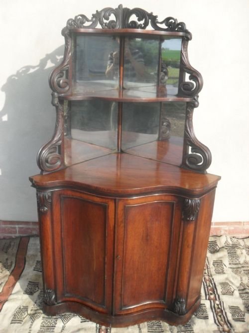 Victorian Rosewood Serpentine Standing Corner Cupboard