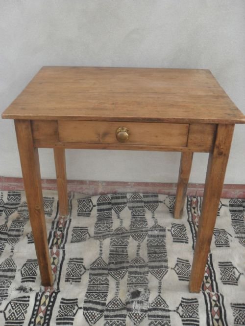 Victorian Pine Side/hall Table with Drawer & Brass Knob