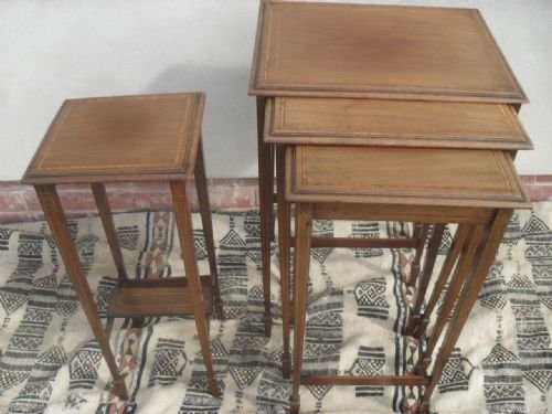 Lovely Edwardian Mahogany and Inlaid Nest of Tables 3+1