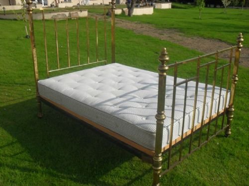 Victorian Brass Double Bed with Iron Sides on Castors