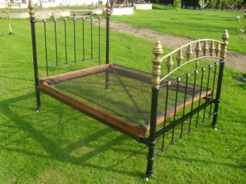 Lovely Victorian Brass and Iron Double Bed on Castors