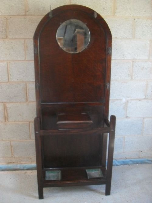Oak Mirror Backed Hall Coat Stick Stand