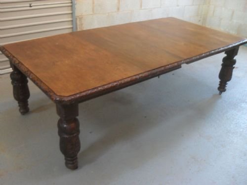 Victorian Carved Oak Wind Out Extending Dining Table