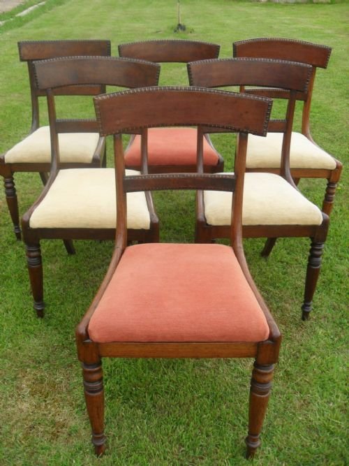 Set of Six Regency Mahogany Bar Backed Dining Chairs