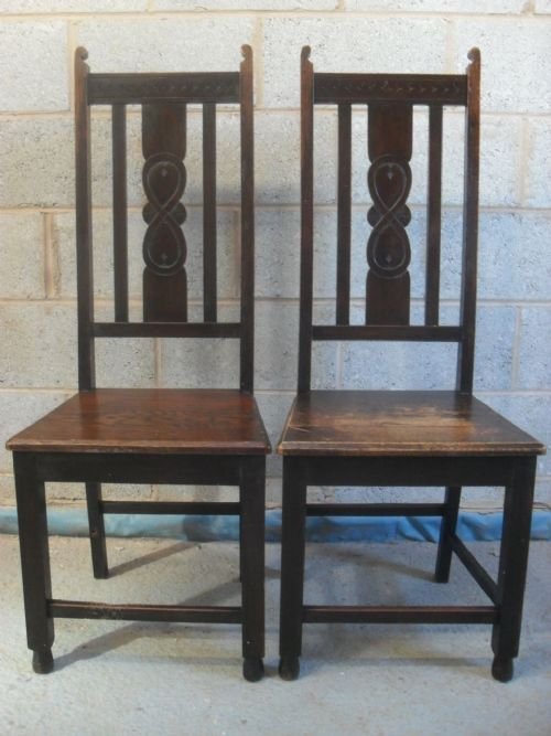 Pair of Oak Slatted and Carved Back Hall/side Chairs