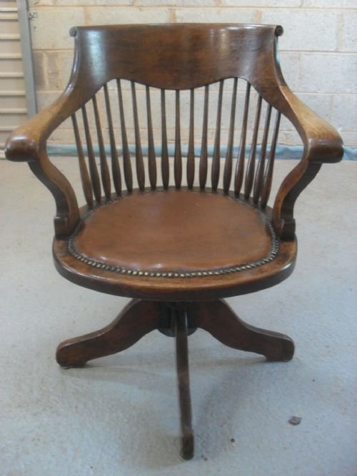 Victorian Oak Spindle Backed Swivel Desk Chair