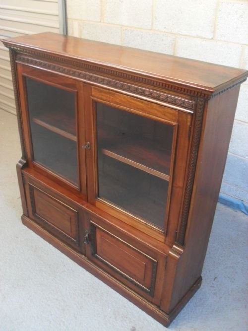 Victorian Mahogany Glazed Door Bookcase Cabinet
