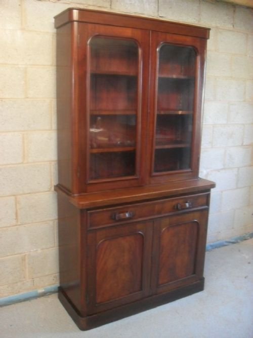Victorian Flame Mahogany Glazed Bookcase Cabinet