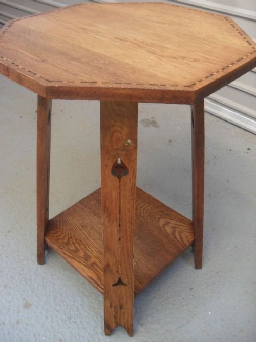 Arts and Crafts Oak Inlaid Octagonal Occasional Table