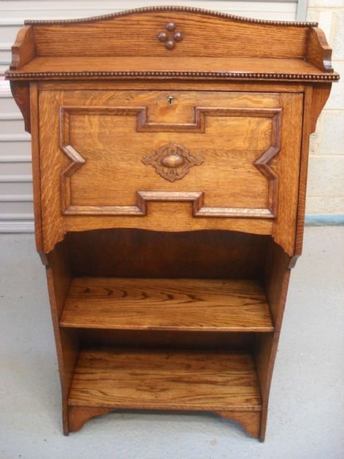 Superb Light Oak Writing Bureau Bookcase