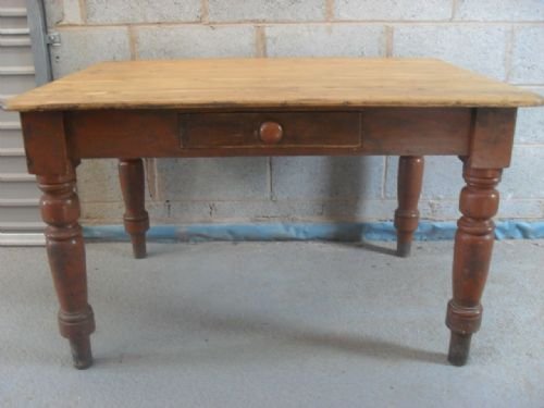 Victorian Pine Kitchen Dining Table with Drawer