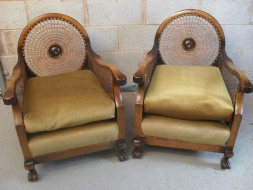 Art Deco Pair of Oak Bergere Armchairs