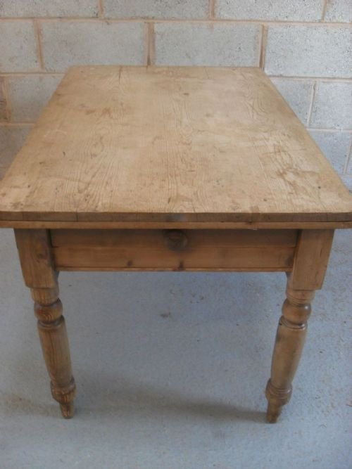 Victorian Pine Kitchen Dining Table with Drawer