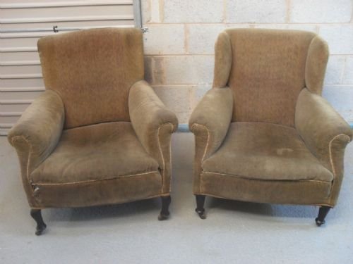 Pair of Deep Seated Victorian Armchairs