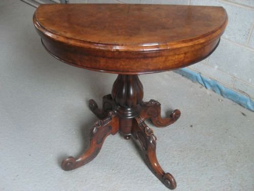 Beautiful Victorian Burr Walnut Demi-lune Fold Over Card Table