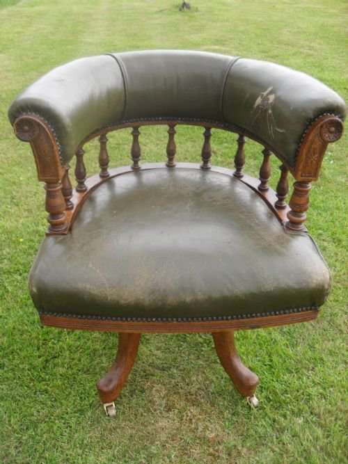 Victorian Oak and Leather Captains Swivel Desk Chair