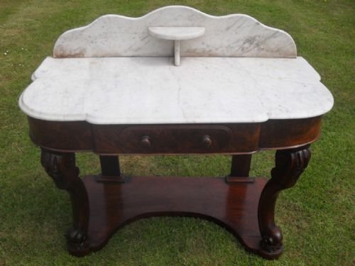 Victorian Flame Mahogany Marble Topped Duchess Washstand