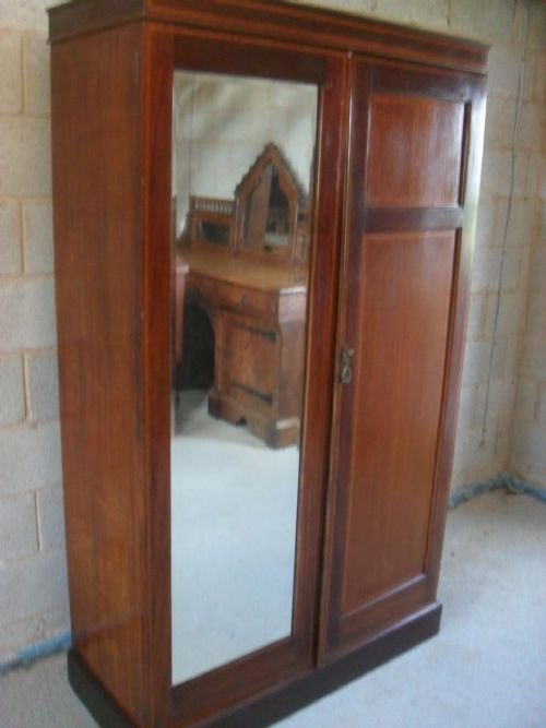 Edwardian Mahogany Inlaid Compactum Wardrobe with Bevel Mirror Door