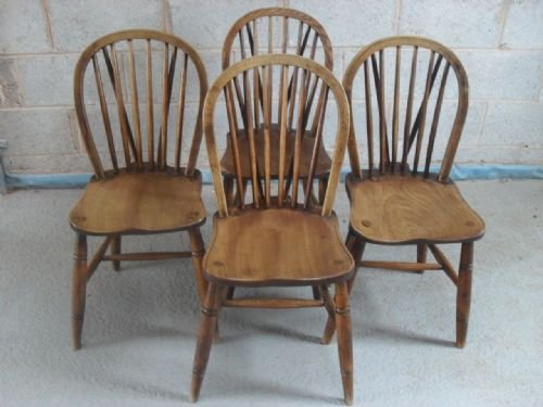 Set of Four Elm and Ash Stick Back Chairs