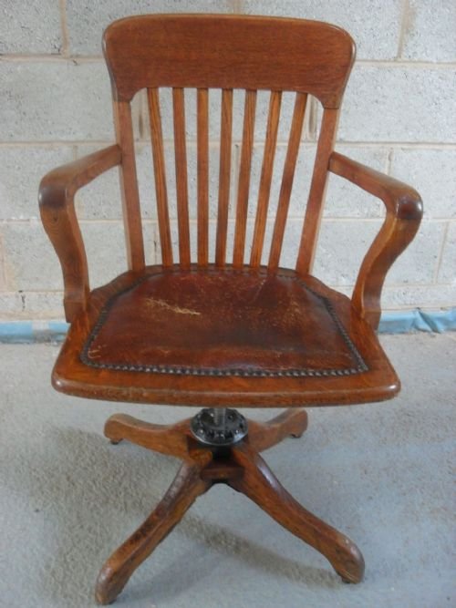 Victorian Oak Splat Back Swivel Adjustable Desk Chair