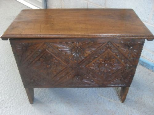 Petite Oak Plank Coffer with Floral Carved Front