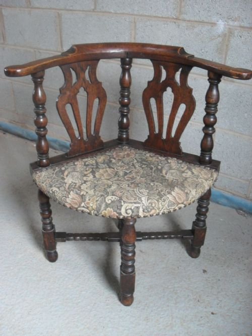 Unusual Victorian Oak Offset Corner Chair