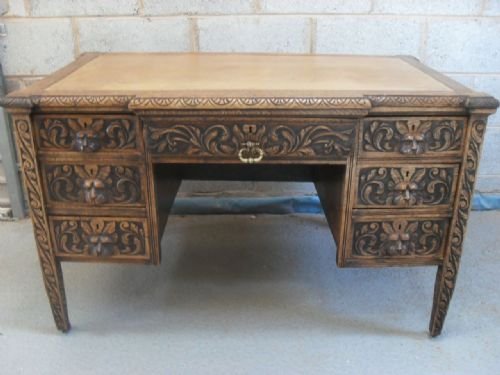 Victorian Carved Oak Writing Desk
