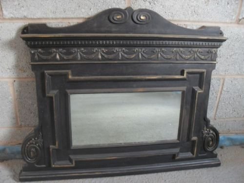 Cast Iron Over-mantel Mirror with Decorative Frieze and Scroll Top