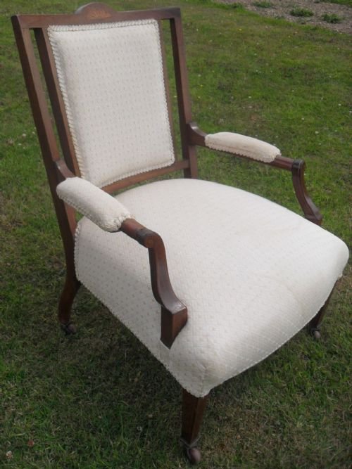 Edwardian Mahogany and Inlaid Parlour Armchair