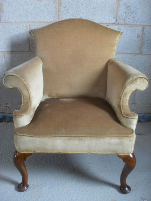 19th Century Upholstered Armchair with Scroll Arms and Back