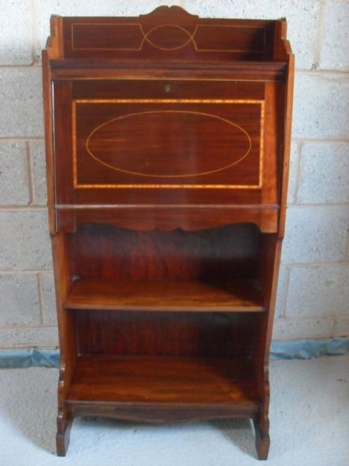 Lovely Edwardian Mahogany and Inlaid Fall Front Writing Desk/bookcase
