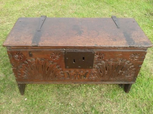 18th Century Carved Oak Petit Plank Coffer