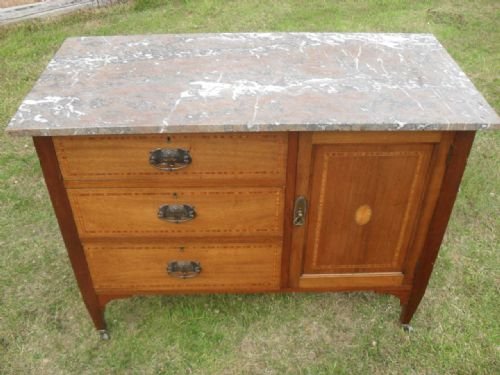Edwardian Marble Top Mahogany Inlaid Washstand/chest of Drawers