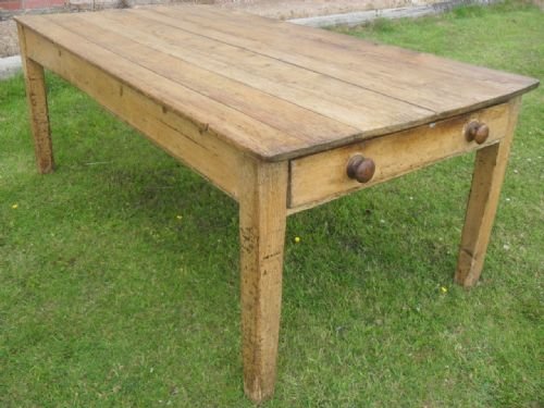 Sturdy 19th Century Solid Pitch Pine Rustic Refectory Kitchen Dining Table