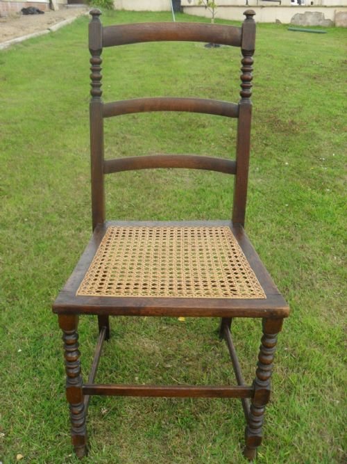 Victorian Oak Bobbin Turned Bergere Caned Ladder Back Chair