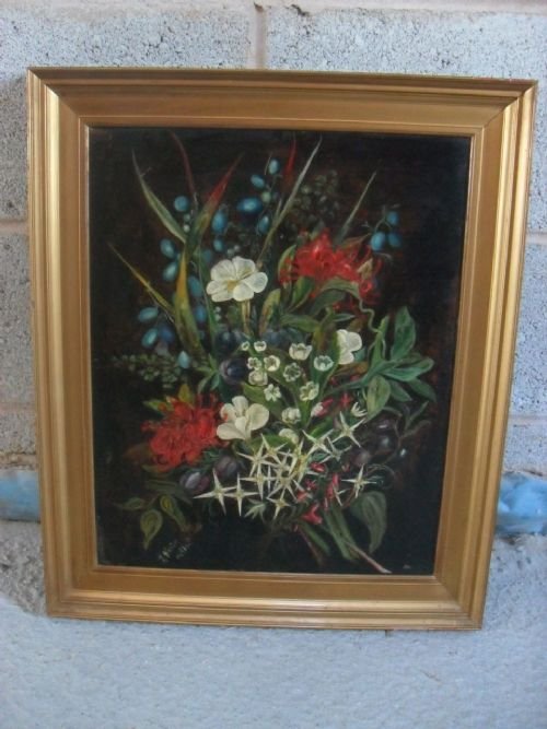 19th Century Signed Oil on Board, Still Life Floral Study