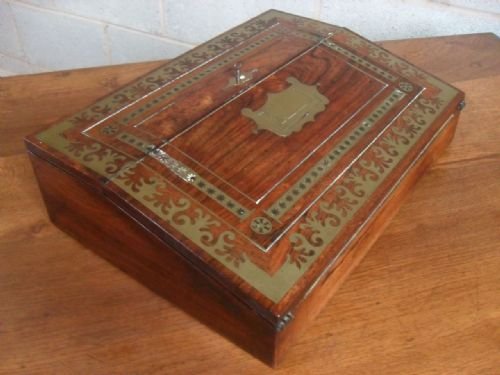 Regency Rosewood and Brass Marquetry Writing Slope