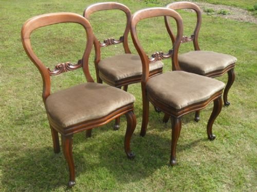 Set of Four Victorian Walnut Balloon Back Dining Chairs