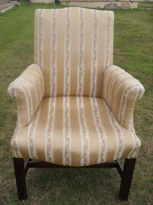 19th Century Mahogany Framed Scroll Arm Upholstered Reading Arm Chair