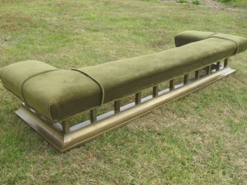 Edwardian Brass and Upholstered Club Fender