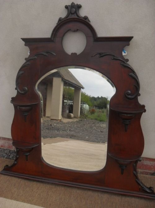 Victorian Beveled Glass Mahogany Overmantel Mirror