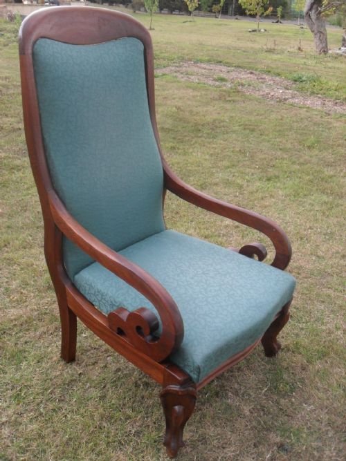 Victorian Mahogany High Back Scroll Arm Chair