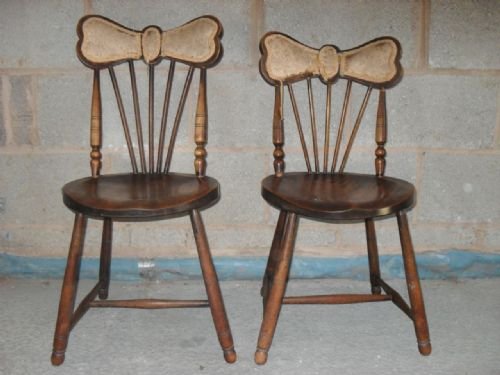 Pair of Pretty Stick and Butterfly Back Elm Beech Petit Chairs