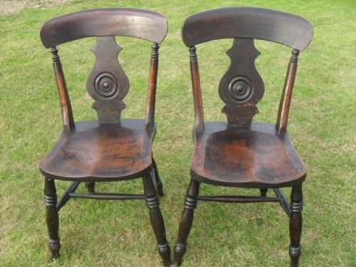 Pair of Victorian Splat Back Elm Kitchen Dining Chairs