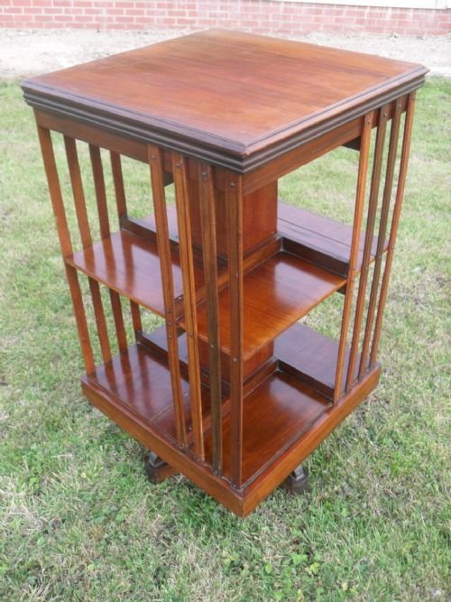 Edwardian Mahogany Revolving Bookcase Set on Castors