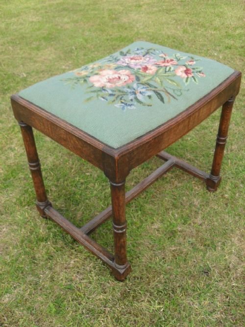 Victorian Oak and Needlework Drop in Seat Stool